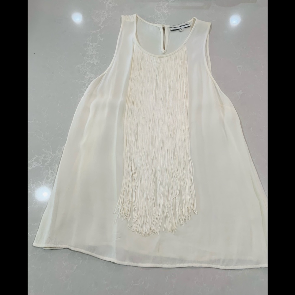 Karina Grimaldi white sleeveless fringe top